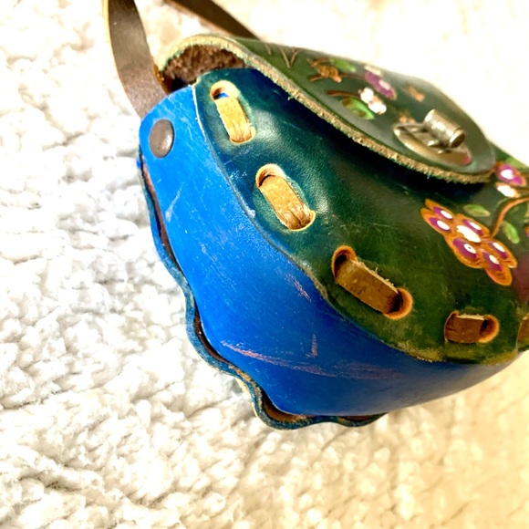 Vintage Tooled Leather Floral Mini Handbag Mexico - Picture 9 of 10